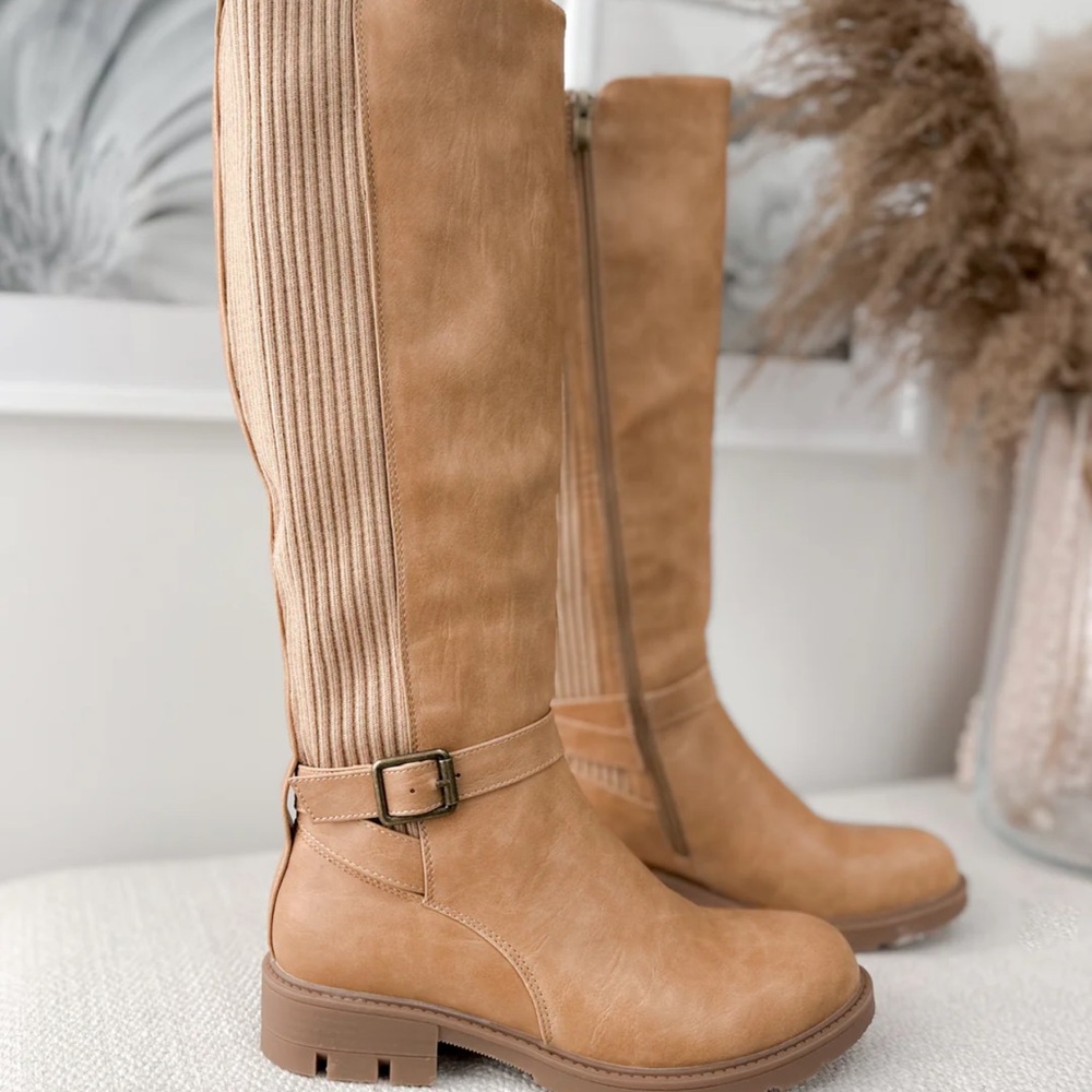 Corkys Tan Over the Knee Boots with Buckle Detail